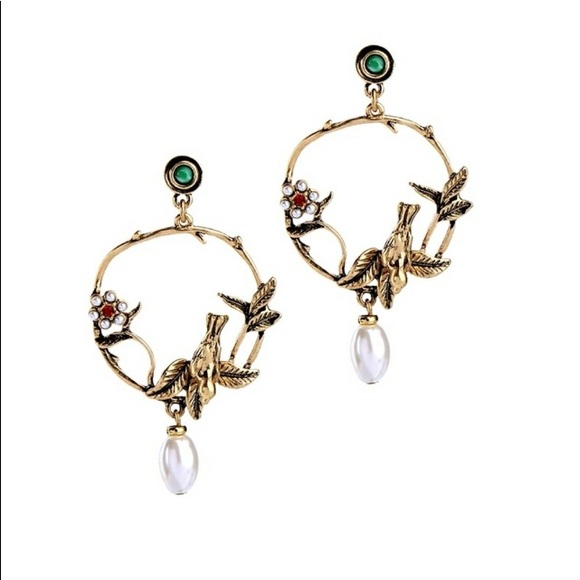 ✨🌟✨Green Crystal Vintage Insp Bird Twig Hoops - Picture 2 of 8